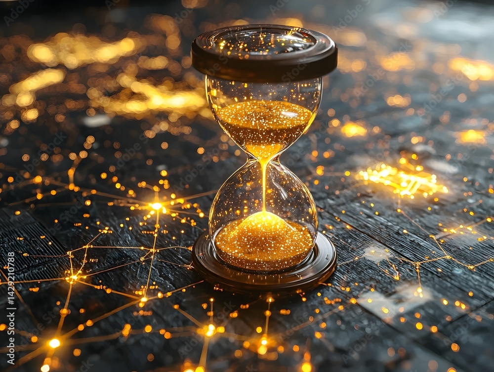 Glowing Hourglass on a Celestial Map