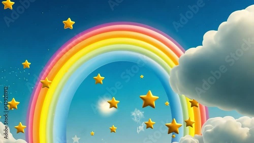 Rainbow Dreamscape: A Whimsical Fantasy of Colorful Skies and Golden Stars