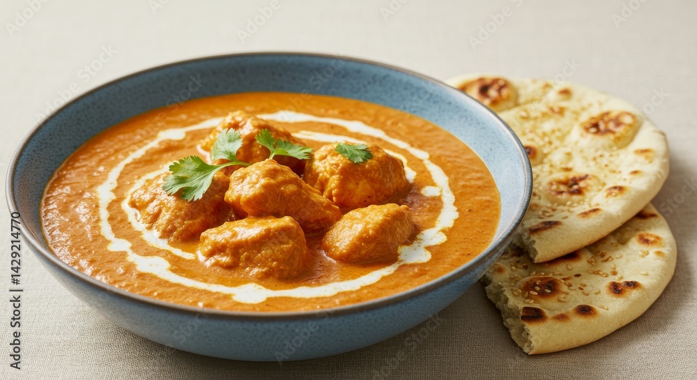 Delicious Chicken Tikka Masala with Naan - Creamy Chicken Tikka Masala, savory spices, tender chicken, fluffy naan bread, Indian cuisine, flavorful meal Delicious Chicken Tikka Masala with Naan - Creamy Chicken Tikka Masala, savory spices, tender chicken, fluffy naan bread, Indian cuisine, flavorful meal