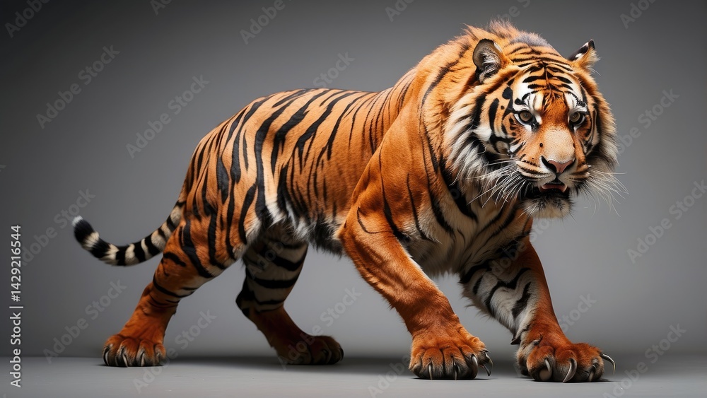 Obraz premium Powerful Tiger Leaping in Mid-Air – Dynamic Jungle Predator Motion Shot