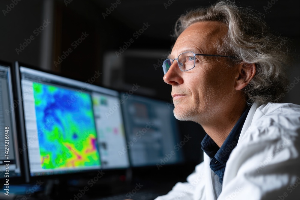 Scientist Observing Climate Data on Screen Scientist Observing Climate Data on Screen