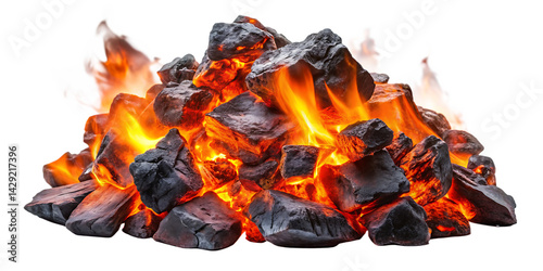 smoldering burning coals isolated on white background PNG. GENERATIVE AI