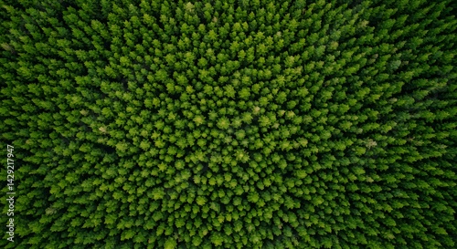 Aerial View of Dense Green Forest Canopy, Drone Shot