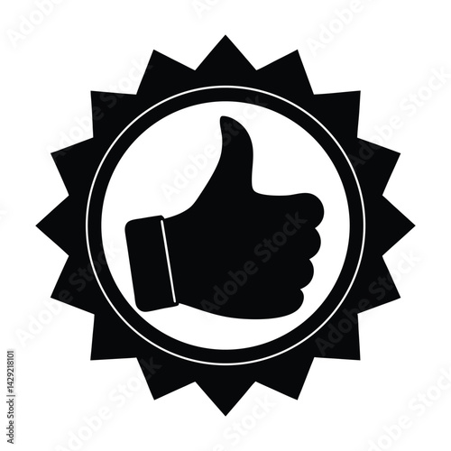 Black Thumbs Up Icon Inside Starburst Badge