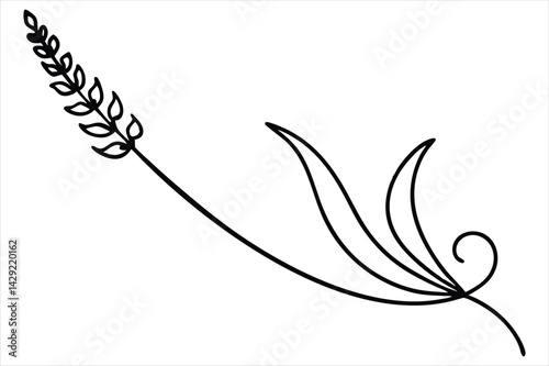 One line lavender sprig gently curving like a musical note