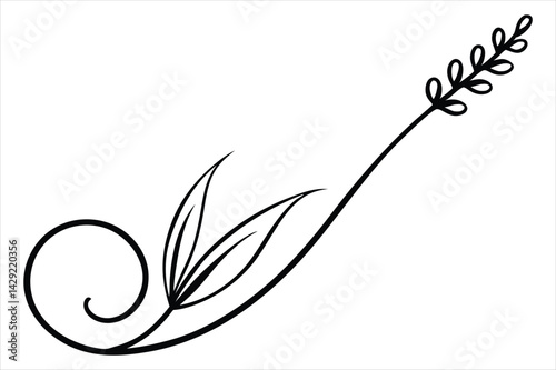 One line lavender sprig gently curving like a musical note