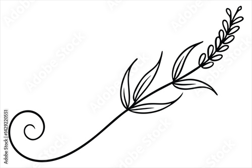 One line lavender sprig gently curving like a musical note
