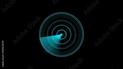 4k blue color radar technology animation icon round rotation radar screen search scan circle animated sign symbol blcak background 