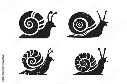 Set of silhouette icon of a Snail, isolated on a white background