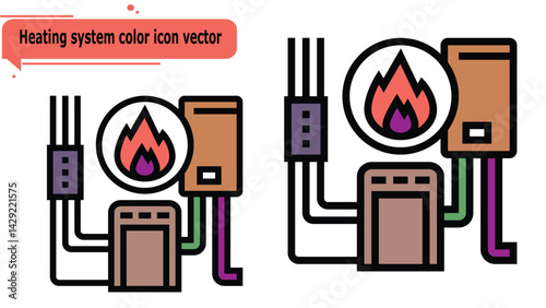 Heating system color icon vector
