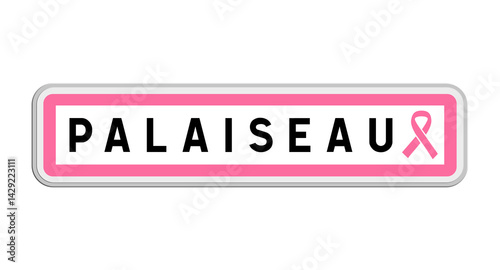 Panneau de sortie de Palaiseau, Essonne, Île-de-France avec Ruban Octobre Rose