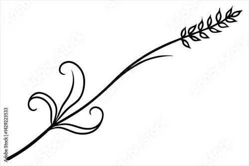 One line lavender sprig gently curving like a musical note
