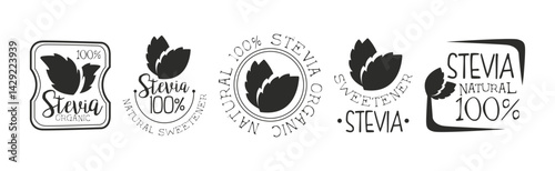 Stevia Natural Logo and Label Black Design Vector Set