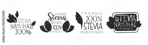 Stevia Natural Logo and Label Black Design Vector Set
