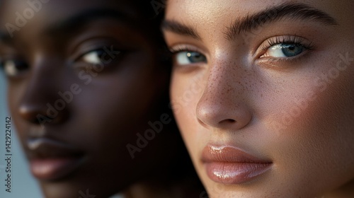 Obraz na płótnie Two women with different skin tones are standing next to each other w salonie