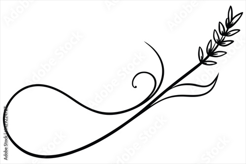 One line lavender sprig gently curving like a musical note