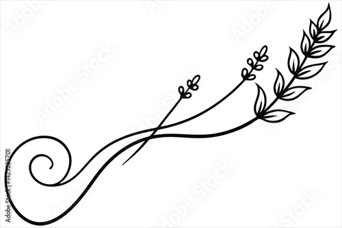 One line lavender sprig gently curving like a musical note