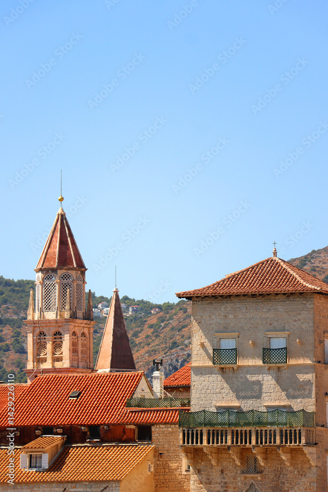 Historical buildings on the promenade in Trogir, Croatia.