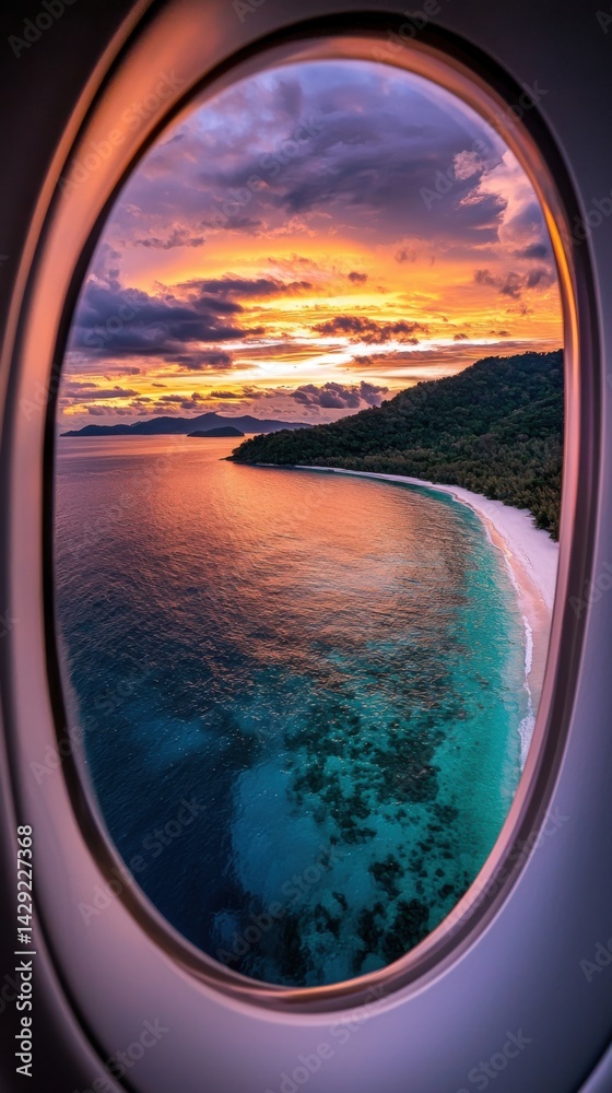 Fototapeta premium A view of the ocean from an airplane window