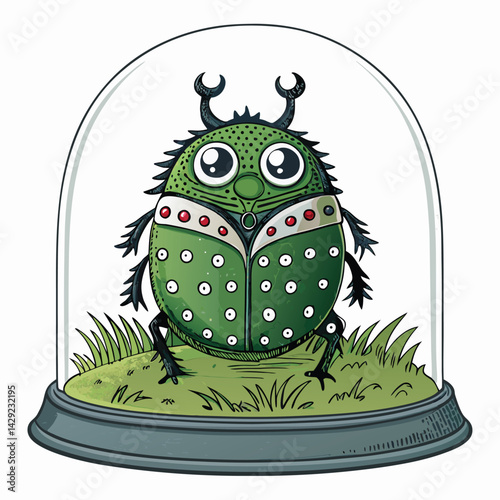 Render a grotesque bubbling bile monster contained within a decaying, green-tinged glass dome frame. Emphasize viscous textures and vibrant, sickly hues.