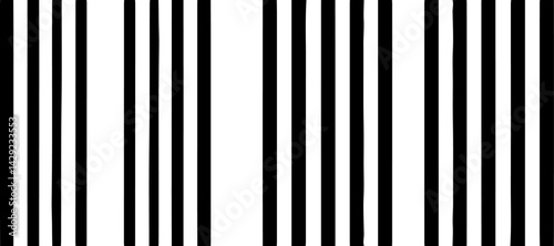 A minimalist abstract pattern featuring evenly spaced thin straight black lines on a white background. The lines are straight and parallel, creating a clean and structured design. There are slight ran