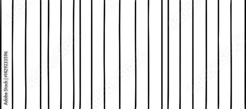 A minimalist abstract pattern featuring evenly spaced thin straight black lines on a white background. The lines are straight and parallel, creating a clean and structured design. There are slight ran