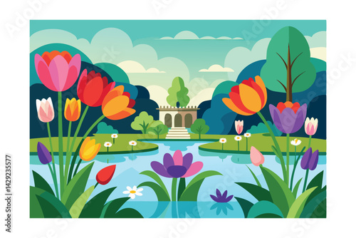 Wallpaper Mural spring landscape with flowers and grass Torontodigital.ca