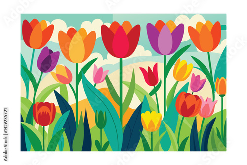 set of colorful tulips