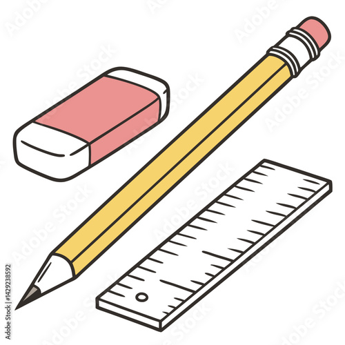 Colorful Stationery Icon Set – Pencil, Ruler, Eraser, Pen, Art Tools
