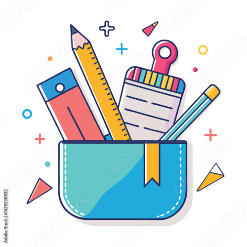 Colorful Stationery Icon Set – Pencil, Ruler, Eraser, Pen, Art Tools