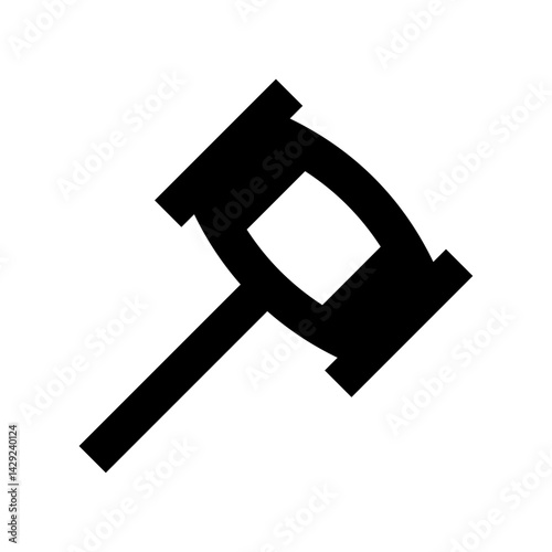 Illustration of a black gavel with a curved head and a rectangular handle on a white background view