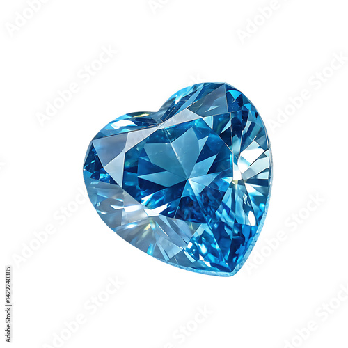 Sparkling heart shaped gemstone blue diamond isolated on white background