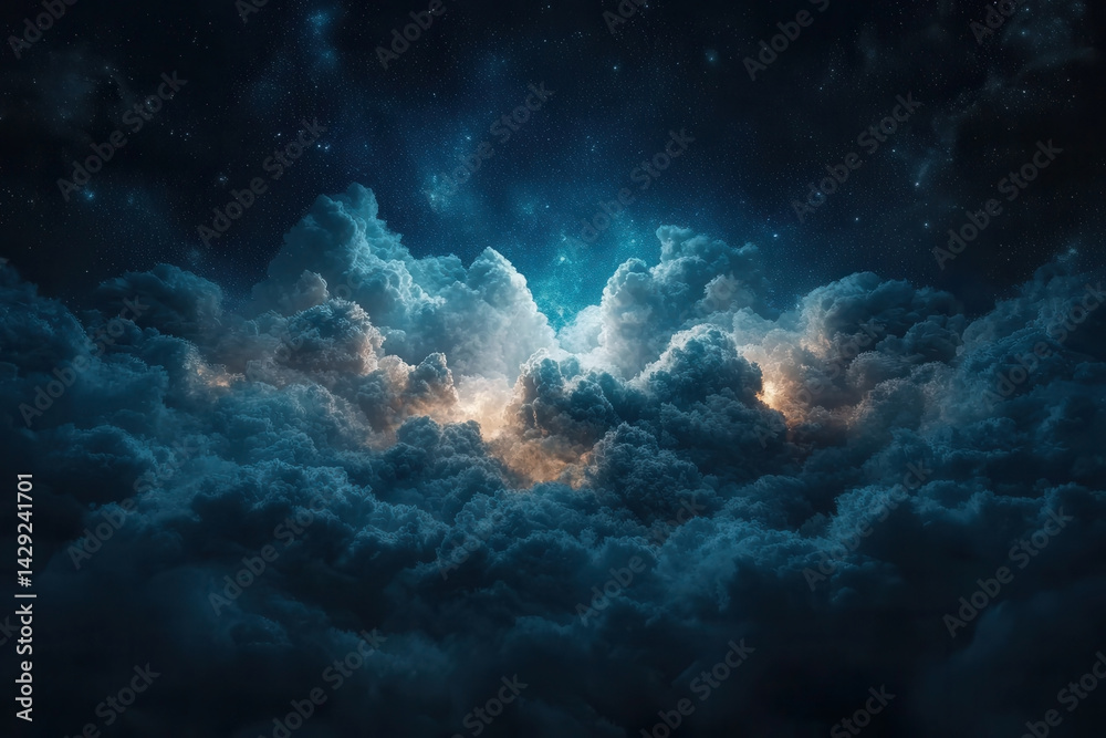 Fototapeta premium Explore the mystical world of horoscopes for 2025 with blue shades, zodiac signs, and celestial stars illuminating the night sky