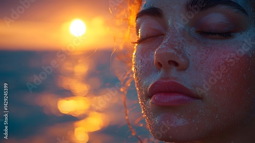 Obraz na płótnie A serene face in tranquil meditation during a glowing sunrise w salonie