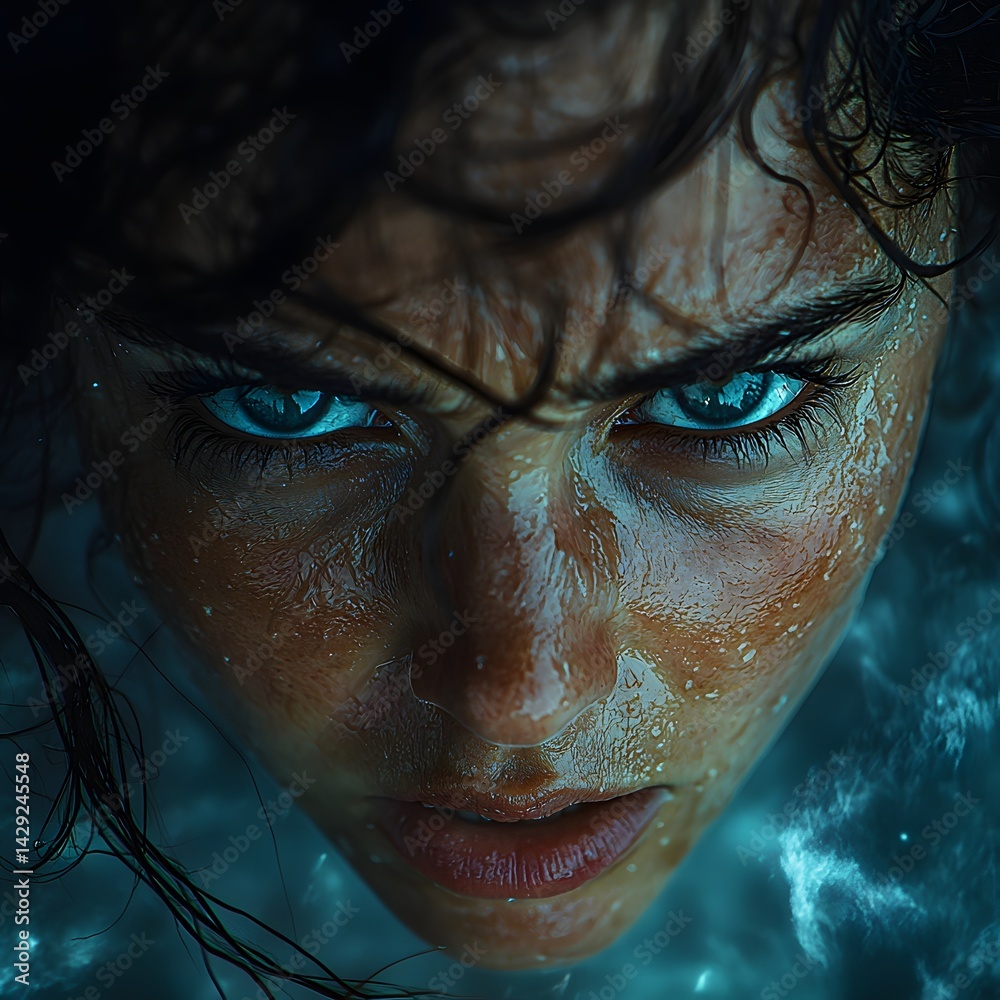Intense human expression against a stormy background