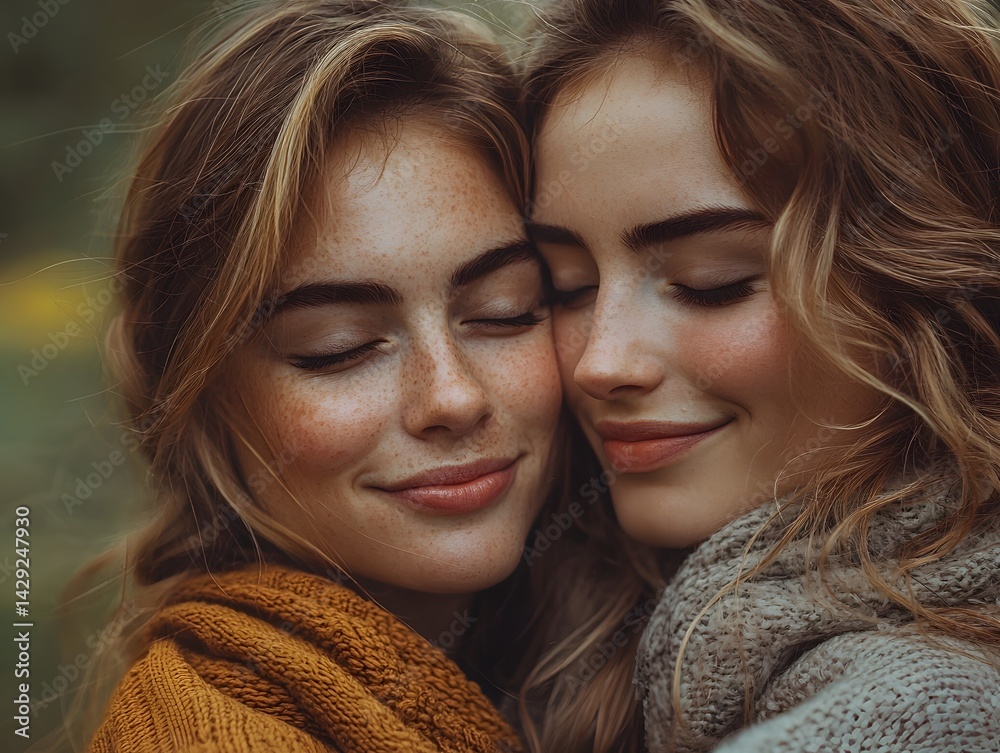 Two friends share a comforting embrace in a serene park setting