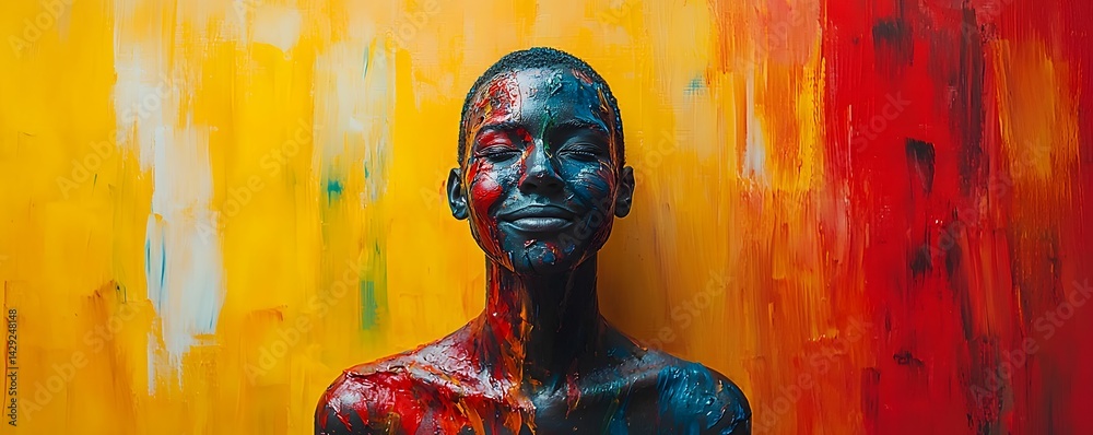 Vibrant Abstract Portrait with Joyful Expression
