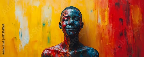 Obraz na płótnie Vibrant Abstract Portrait with Joyful Expression w salonie
