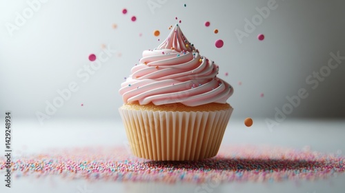 Delightful Pink Cupcake with Rainbow Sprinkles: A Sweet Culinary Delight