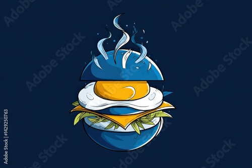 Wallpaper Mural Whimsical Egg Burger Illustration with Steam and Fresh Ingredients Torontodigital.ca