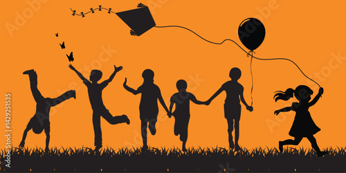 Happy Children Playing Icon Symbol Sign Pictogram .