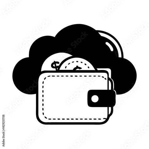cloud wallet icon, cloud wallet silhouette vector illustration-Editable Vector Art of cloud wallet,cloud wallet vector
