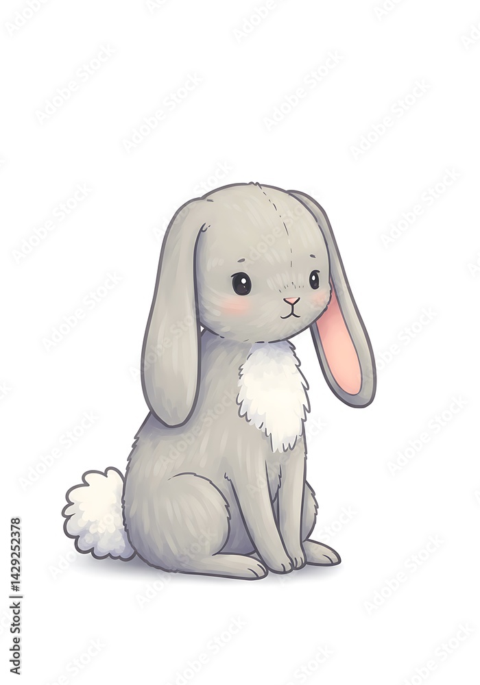 Fototapeta premium Bunny with Long Ears and Fluffy Tail Sitting