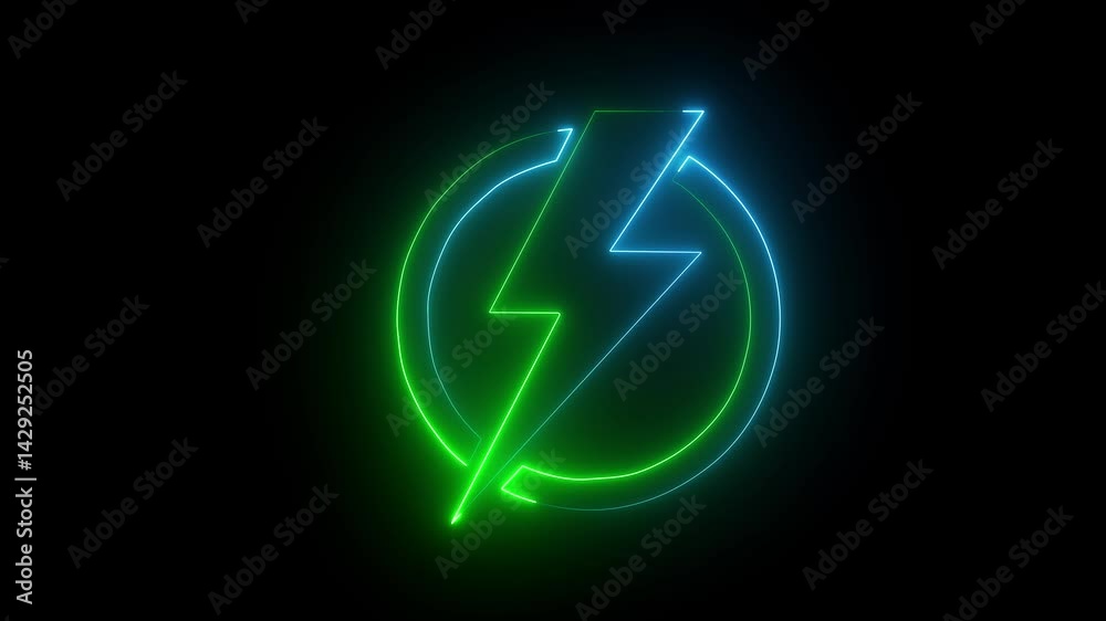 Energy Icon Animation.neon Electric Icon Animation With Glowing .Abstract neon bolt icon with circle on black background.. Energy Icon Animation.neon Electric Icon Animation With Glowing .Abstract neon bolt icon with circle on black background..
