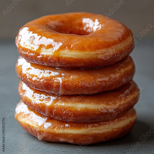 Stack of Four Glazed Donuts, Delicious Treat