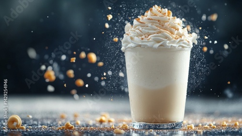 Creamy Whipped Delight: A Frozen Coffee Beverage with Toasted Nuts