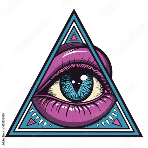 Render a surreal image of a grotesque eye-tongue hybrid organ trapped within a luminous, geometric triangle.  Focus on detailed texture and unsettling realism.