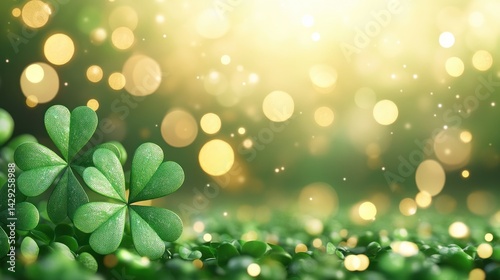 Lush Green Clovers Illuminated by Golden Lights