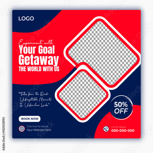 Travel and tour social media posts and web banner square design template