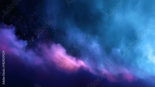 Abstract blue purple glitter background with falling sparkles and magical atmosphere